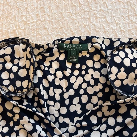 Lauren Ralph Lauren Navy Blue White Mod Spotted Capped Sleeve - Picture 7 of 7